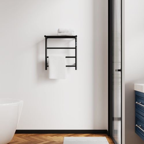 Heated Towel Rack With Top Shelf, 3-Bar Towel Wall Mountedwarmer For Bathroom With Intelligent Touch Screen Timer, 304 Stainless Steel Polished, Plug-In/Hard-Wired - Image 2