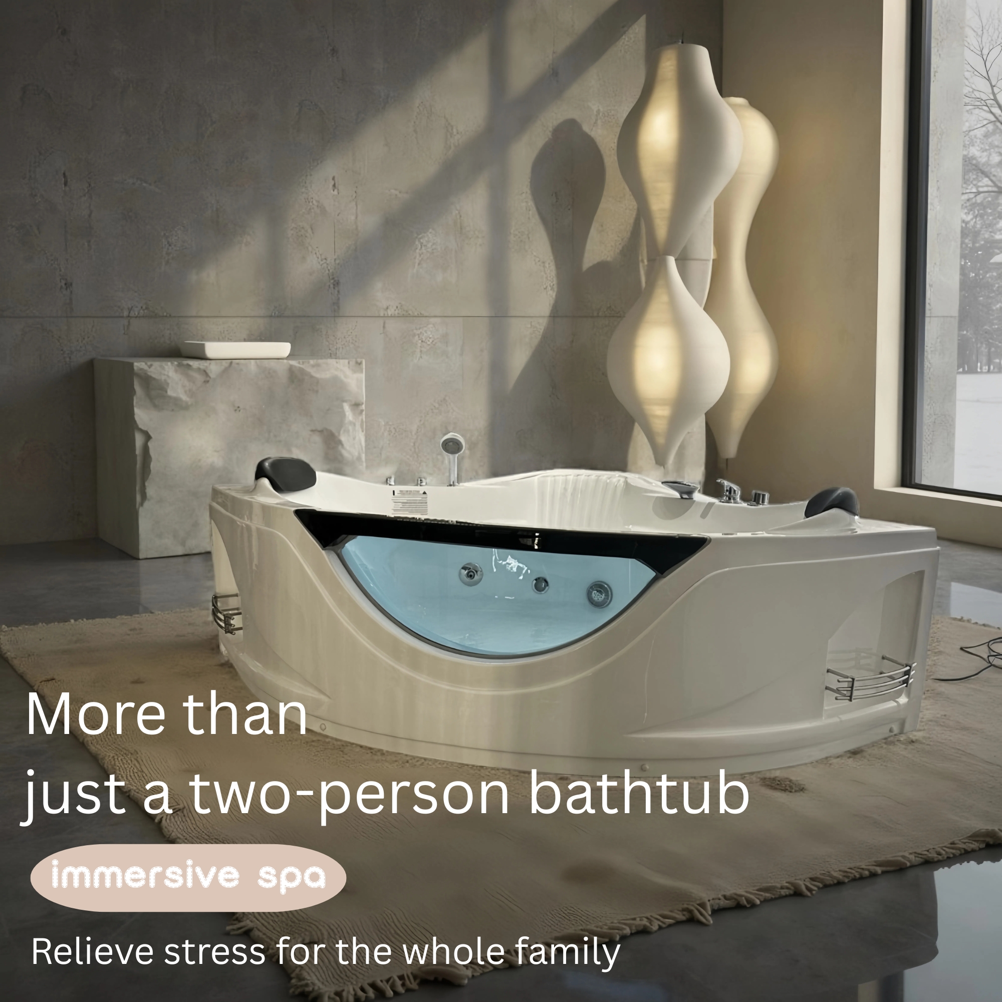 59" Corner Whirlpool Bathtub For 2-Person, Luxury Jetted Spa Tub With 6 Hydro Massage Jets, Chromatherapy Led Lights &Pneumatic Adjust System, Ul Certified Water Pump,Upc Certified Drainer - Image 9