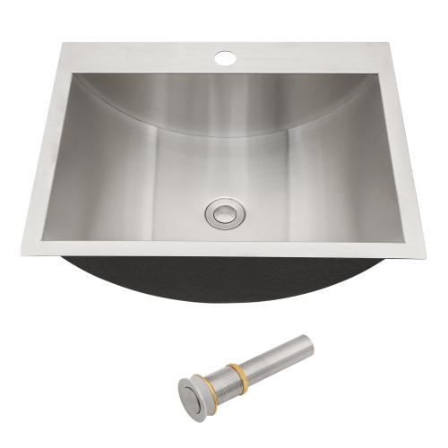 21"x17" Brushed Nickel Stainless Steel Drop-in Bathroom Sink with Pop Up Drain - Image 5