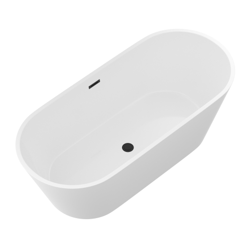 67"/63" Acrylic Freestanding Bathtub, Stand Alone Soaking Tub, Gloss White Finish, Black Overflow & Pop-Up Drain - Image 4