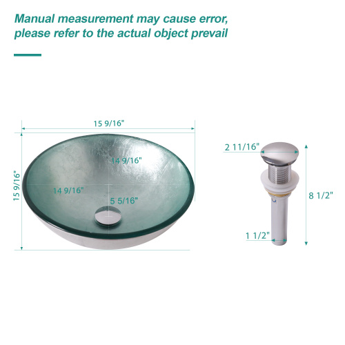 Bathroom Artistic Tempered Glass Vessel Bathroom Sink with Pop-up Drain, Silver - Image 9