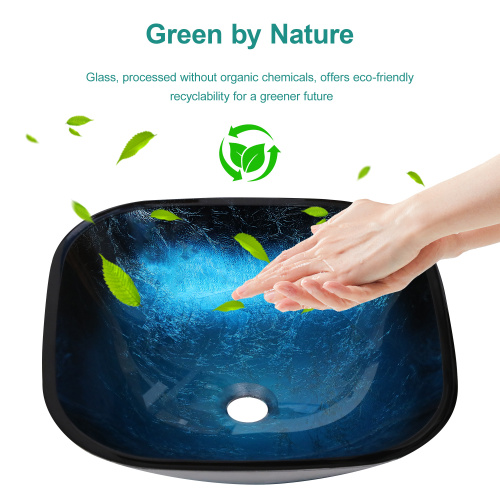 Bathroom Artistic Tempered Glass Vessel Bathroom Sink with Faucet and Pop-up Drain, Blue - Image 8
