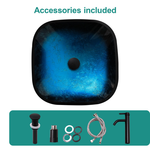 Bathroom Artistic Tempered Glass Vessel Bathroom Sink with Faucet and Pop-up Drain, Blue - Image 6