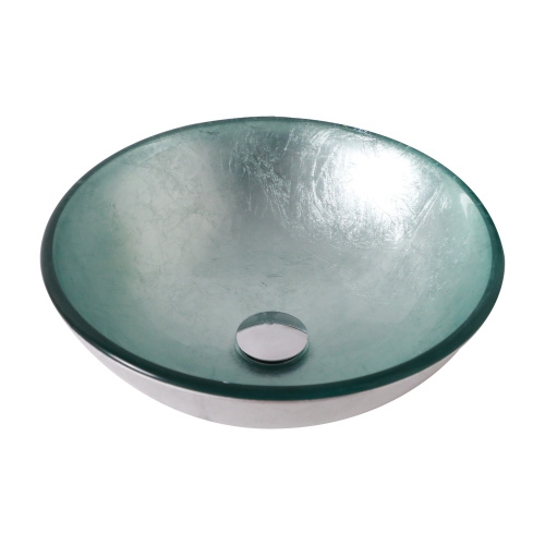 Bathroom Artistic Tempered Glass Vessel Bathroom Sink with Pop-up Drain, Silver - Image 3