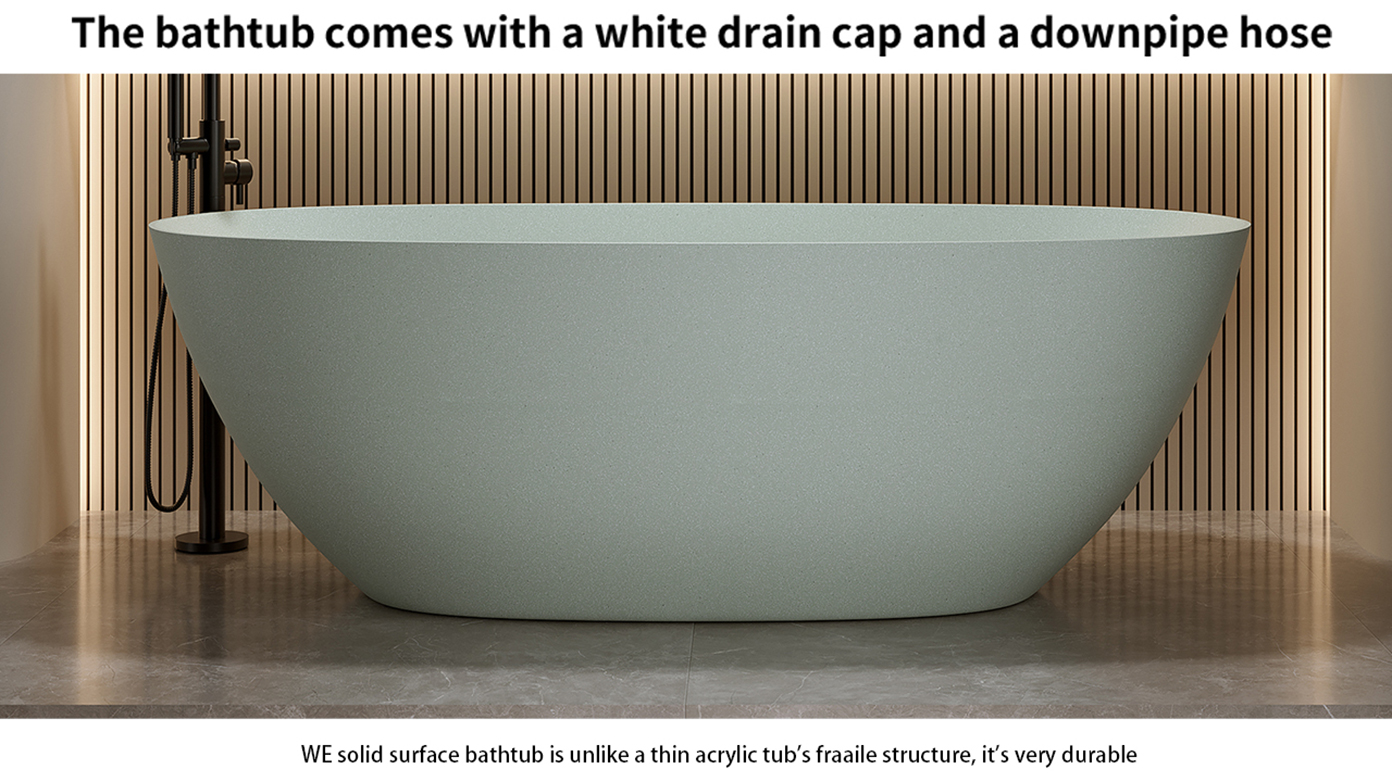 61'' Freestanding Bathtub Resin Stone Soaking Bathtub Solid Surface Modern Tubs With Overflow And Pop-Up Drain - Image 11
