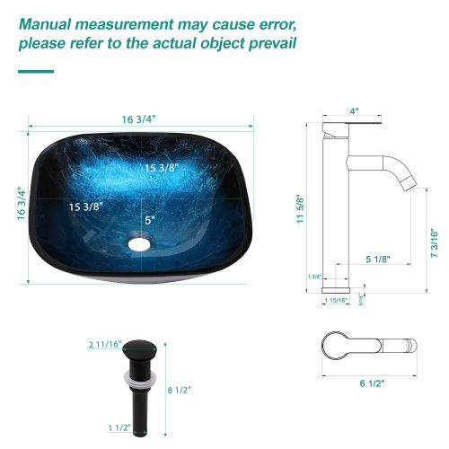 Bathroom Artistic Tempered Glass Vessel Bathroom Sink with Faucet and Pop-up Drain, Blue - Image 11