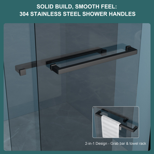 48"W X 76"H Double Sliding Glass Shower Door - 8Mm Tempered Glass With 304 Stainless Steel Frame, Matte Black - Image 5