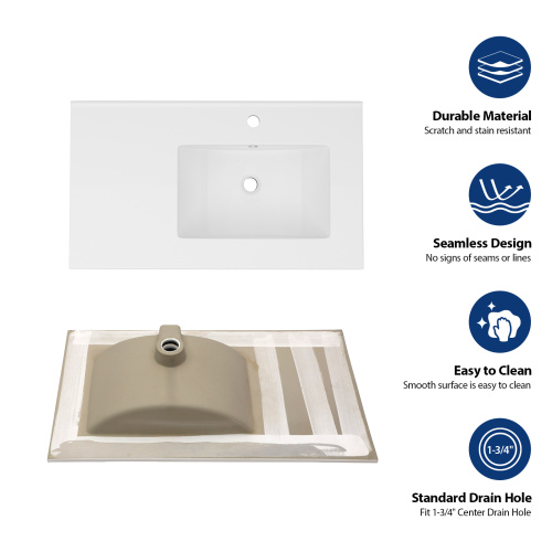 32" x 18" White Rectangular Single Vanity Top with 1 Faucet Hole and Overflow(Sink Only), a spacious left countertop for maximum storage convenience - Image 2