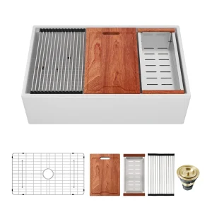 White Farmhouse Sink Apron Front Ceramic Porcelain White Farmhouse Sink