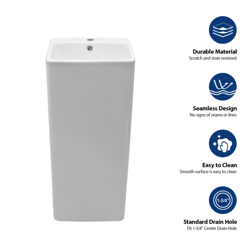 16" Classic White Ceramic Pedestal Sink Bathroom Sink Basin, Space-Saving Design for Powder Rooms, Kids' Bathrooms & Boutique Hotels - Image 9