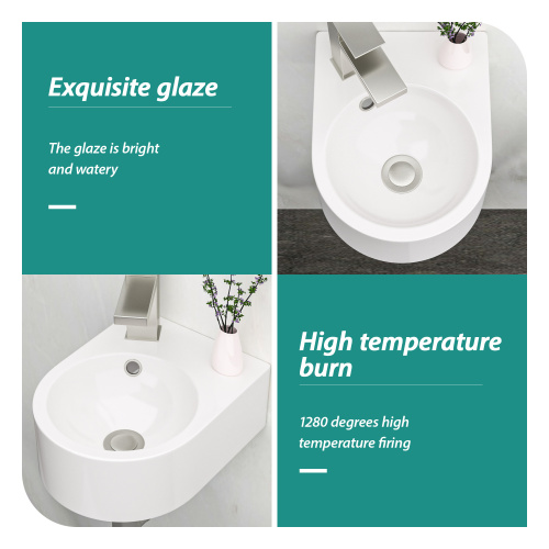 13x10.44 Inch White Ceramic Rectangle Wall Mount Bathroom Sink with Single Faucet Hole - Image 5