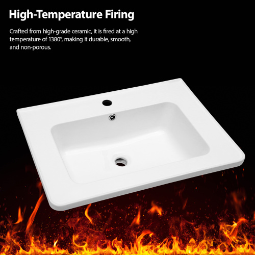 28" x 19" White Rectangular Single Vanity Top with 1 Faucet Hole and Overflow(Sink Only) - Image 8