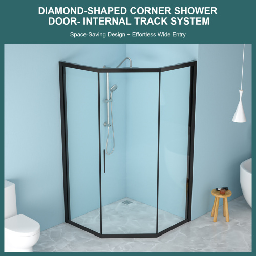 42" W X 76" H Diamond-Shaped Corner Shower Door, 5/16 In.(8Mm), Matte Black - Image 13
