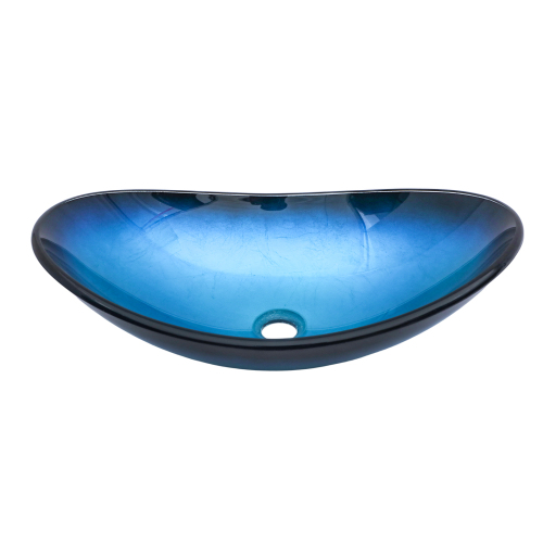 Bathroom Artistic Tempered Glass Blue Vessel Bathroom Sink Pop-up Drain, Blue Boat Shape Bathroom Sink Above Counter (no Faucet) - Image 8