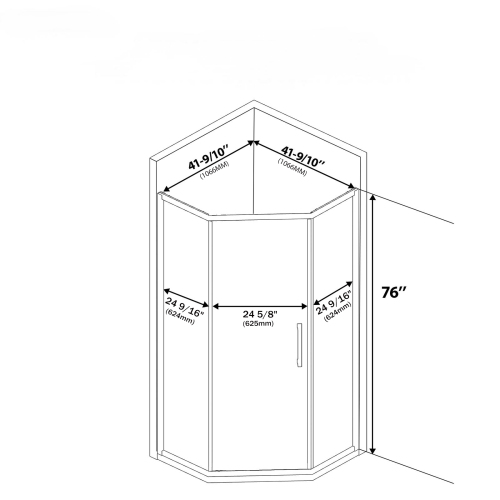 42" W X 76" H Diamond-Shaped Corner Shower Door, 5/16 In.(8Mm), Matte Black - Image 10