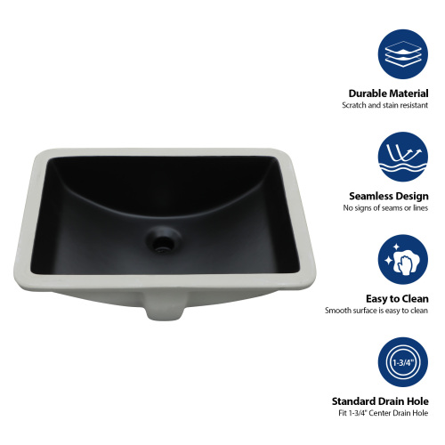 21"x14.75" Black Ceramic Undermount Bathroom Sink with Overflow - Image 5