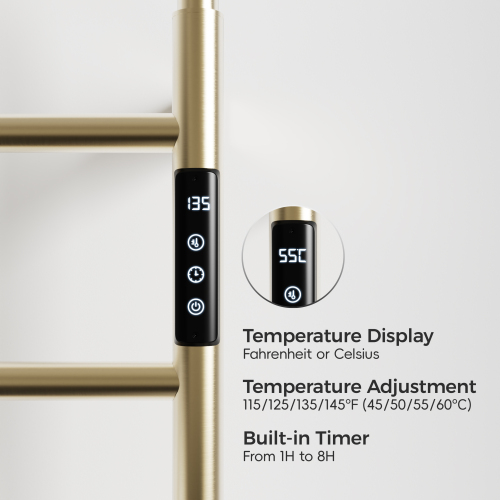 18.7" Heated Towel Rack For Bathroom,Wall Mounted With Intelligent Touch Screen Timer, 6-Bar Towel Warmer, 304 Stainless Steel Polished, Plug-In/Hard-Wired - Image 3