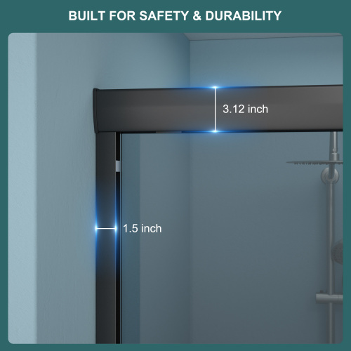 48"W X 76"H Double Sliding Glass Shower Door - 8Mm Tempered Glass With 304 Stainless Steel Frame, Matte Black - Image 3