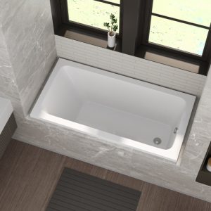58-Inch Acrylic Built-In Soaking Tub - Glossy White, Built-In Design, Chrome Hand-Twist Drain With Left/Right Installation Option