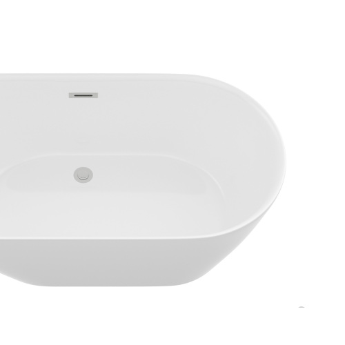 59" Acrylic Freestanding Bathtub Stand Alone Soaker Tub, Glossy White Acrylic, Pop-Up Chrome Drain - Image 3