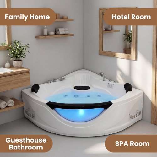 59" Corner Whirlpool Bathtub For 2-Person, Luxury Jetted Spa Tub With 6 Hydro Massage Jets, Chromatherapy Led Lights &Pneumatic Adjust System, Ul Certified Water Pump,Upc Certified Drainer - Image 4
