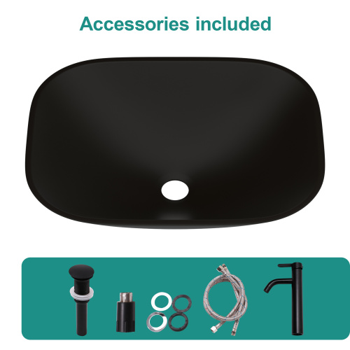 Bathroom Artistic Tempered Glass Vessel Bathroom Sink with Faucet and Pop-up Drain, Matte Black - Image 8
