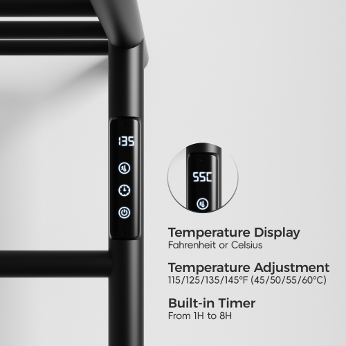 Heated Towel Rack With Top Shelf, 3-Bar Towel Wall Mountedwarmer For Bathroom With Intelligent Touch Screen Timer, 304 Stainless Steel Polished, Plug-In/Hard-Wired - Image 6