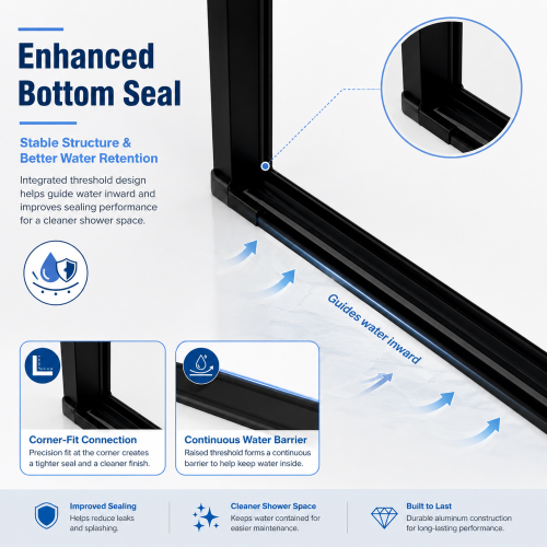 34" -35.2''X 72" Semi-Frameless Pivot Shower Door, 4Mm (1/4") Tempered Glass,1.2Inch Adjustable Width, Reversible Installation, Matte Black - Image 5