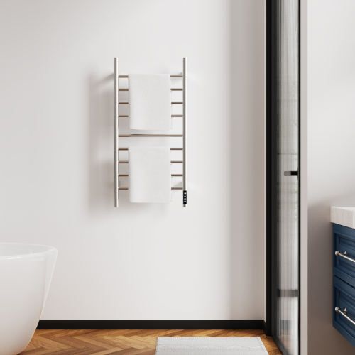 Brushed Nickel Heated Towel Rack For Bathroom,Wall Mounted With Intelligent Touch Screen Timer, 9-Bar Towel Warmer, 304 Stainless Steel Polished, Plug-In/Hard-Wired - Image 3