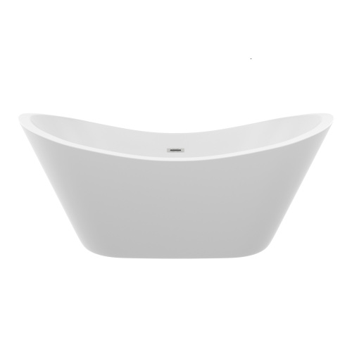 59" Acrylic Freestanding Bathtub, Stand Alone Soaking Tub, Glossy White Acrylic, Chrome Overflow & Pop-Up Drain - Image 2