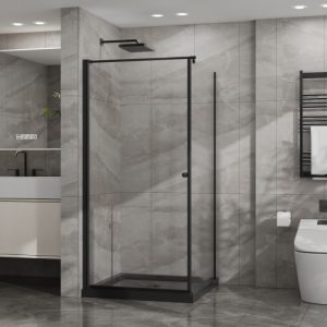 Shower Enclosure 36 In.D X 36 In. W X 72 In. H, Corner Shower Door With Shower Base, Pivot Opening Frameless Shower Stall With 1/4 In Clear Tempered Glass, Black Set