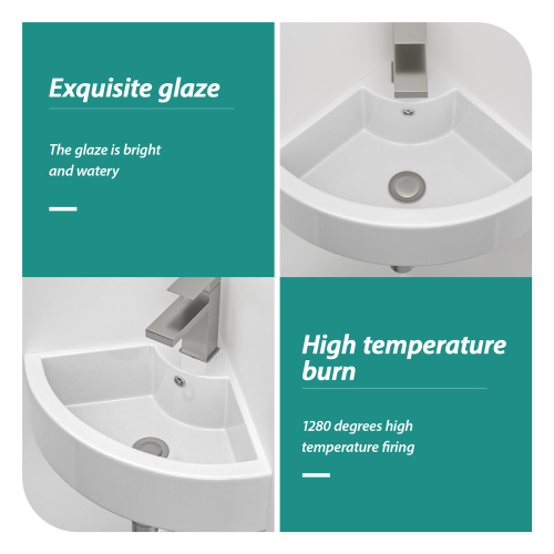 18 x13 Inch White Triangle Porcelain Ceramic Wall Mount Vessel Sink with Single Faucet Hole & Overflow - Image 3