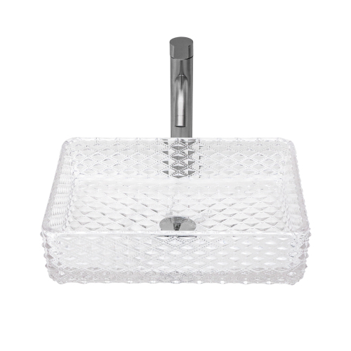 Bathroom Vessel Sink Above Counter White Bowl Sink Rectangle for Bathroom, Diamond Texture Design, Tempered Glass Vessel Sink with Pop-up Drain (no Faucet) - Image 7