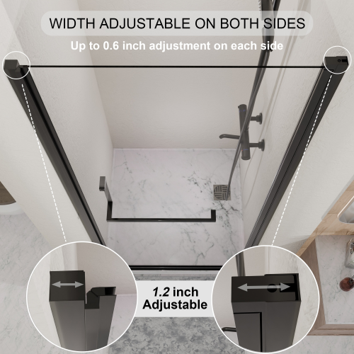 34" -35.2''X 72" Semi-Frameless Pivot Shower Door, 4Mm (1/4") Tempered Glass,1.2Inch Adjustable Width, Reversible Installation, Matte Black - Image 4