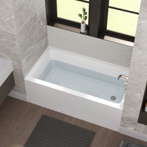 60" Acrylic Alcove Soaking Bathtub With Skirt - Glossy White, Back-To-Wall Design, Chrome Hand-Twist Drain