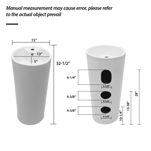 15" Classic White Ceramic Pedestal Sink Bathroom Sink Basin, Space-Saving Design for Powder Rooms, Kids' Bathrooms & Boutique Hotels - Image 4