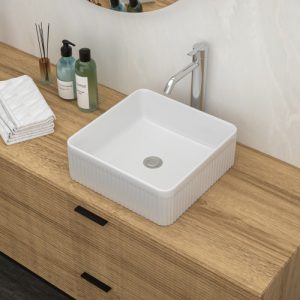 15.69"x15.69" White Ceramic Square Vessel Bathroom Sink