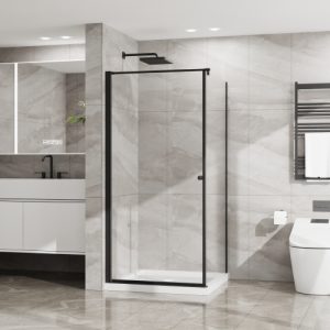 Shower Enclosure Frameless 36 In.D X 36 In. W X 72 In. H, Corner Shower Door With 1/4 In. Clear Tempered Glass, Pivot Opening, Black Finish