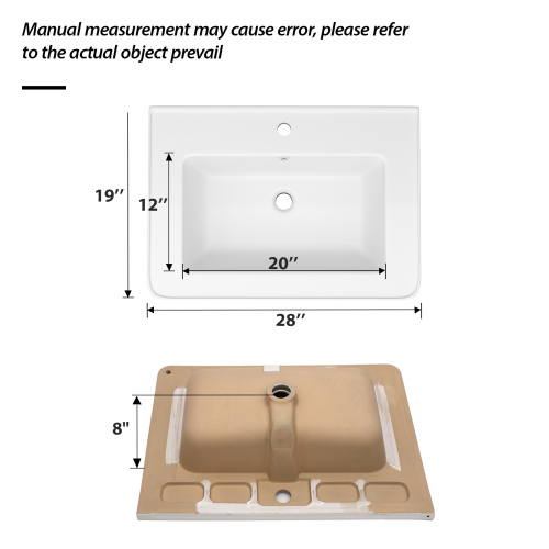 28" x 19" White Rectangular Single Vanity Top with 1 Faucet Hole and Overflow(Sink Only) - Image 4