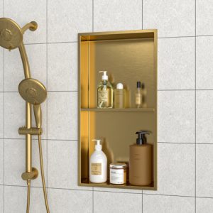 13" X 25" Stainless Steel Shower Niche Double Shelf, Gold