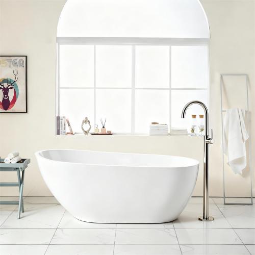 59" Acrylic Freestanding Bathtub Contemporary Soaking White Tub With Chrome Overflow And Drain