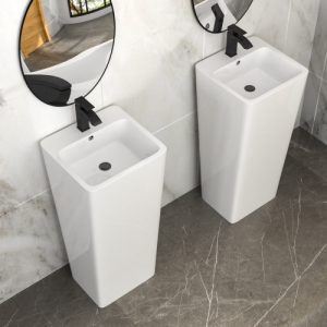 16" Classic White Ceramic Pedestal Sink Bathroom Sink Basin, Space-Saving Design for Powder Rooms, Kids' Bathrooms & Boutique Hotels