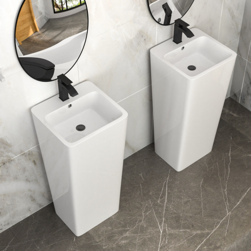 16" Classic White Ceramic Pedestal Sink Bathroom Sink Basin, Space-Saving Design for Powder Rooms, Kids' Bathrooms & Boutique Hotels