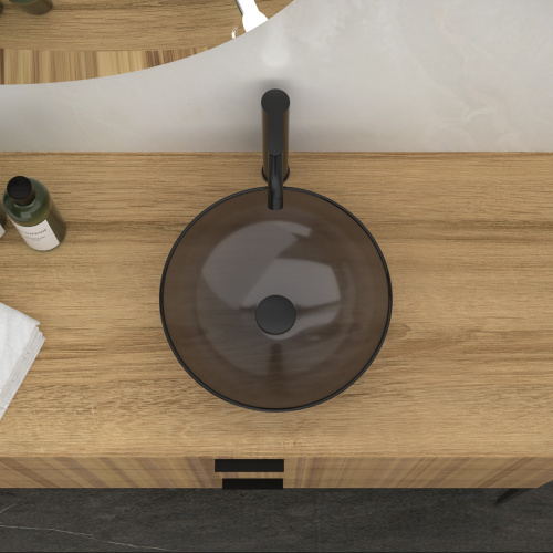 Bathroom Artistic Tempered Glass Vessel Bathroom Sink with Pop-up Drain, Grey - Image 2