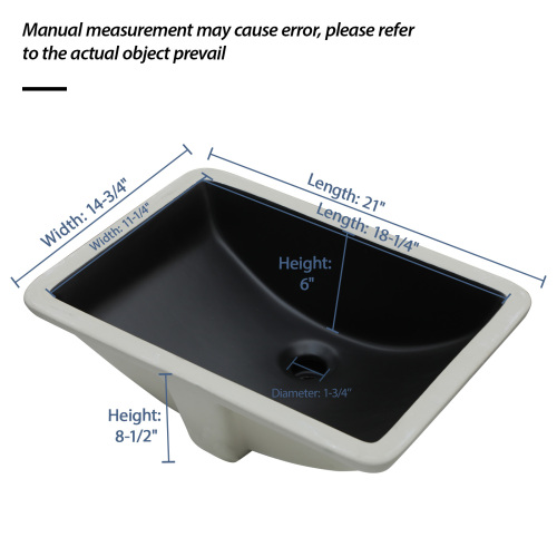 21"x14.75" Black Ceramic Undermount Bathroom Sink with Overflow - Image 4
