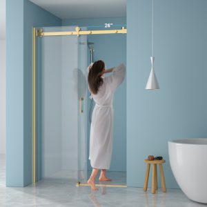 48"W X 76"H Single-Slide Shower Door - 8Mm Tempered Glass With 304 Stainless Steel Frame, Gold