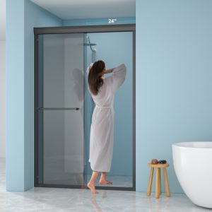 48"W X 76"H Double Sliding Glass Shower Door - 8Mm Tempered Glass With 304 Stainless Steel Frame, Matte Black