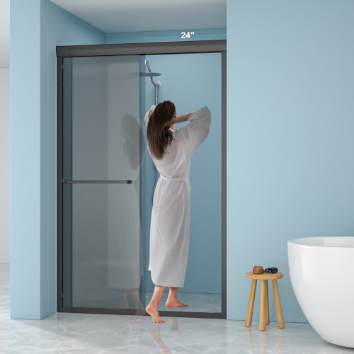 48"W X 76"H Double Sliding Glass Shower Door - 8Mm Tempered Glass With 304 Stainless Steel Frame, Matte Black