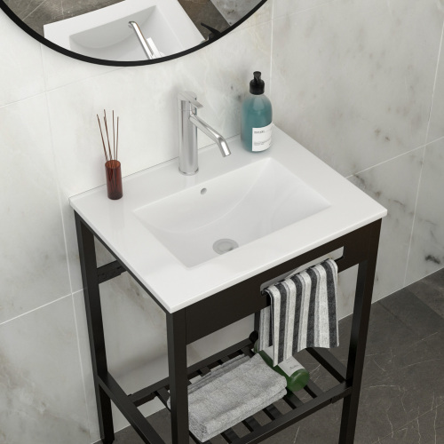24" x 18" Bathroom Ceramic Console Sink with Overflow & Black Legs - Image 3