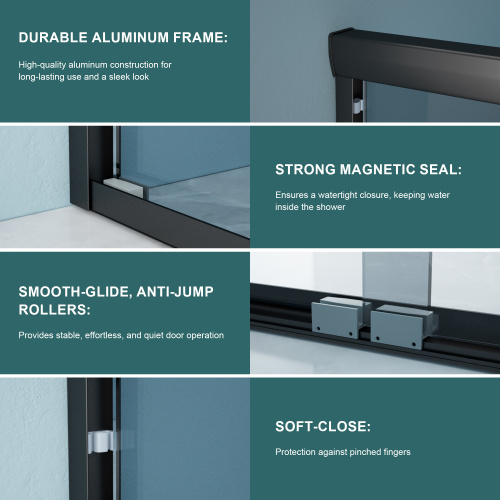 48"W X 76"H Double Sliding Glass Shower Door - 8Mm Tempered Glass With 304 Stainless Steel Frame, Matte Black - Image 2